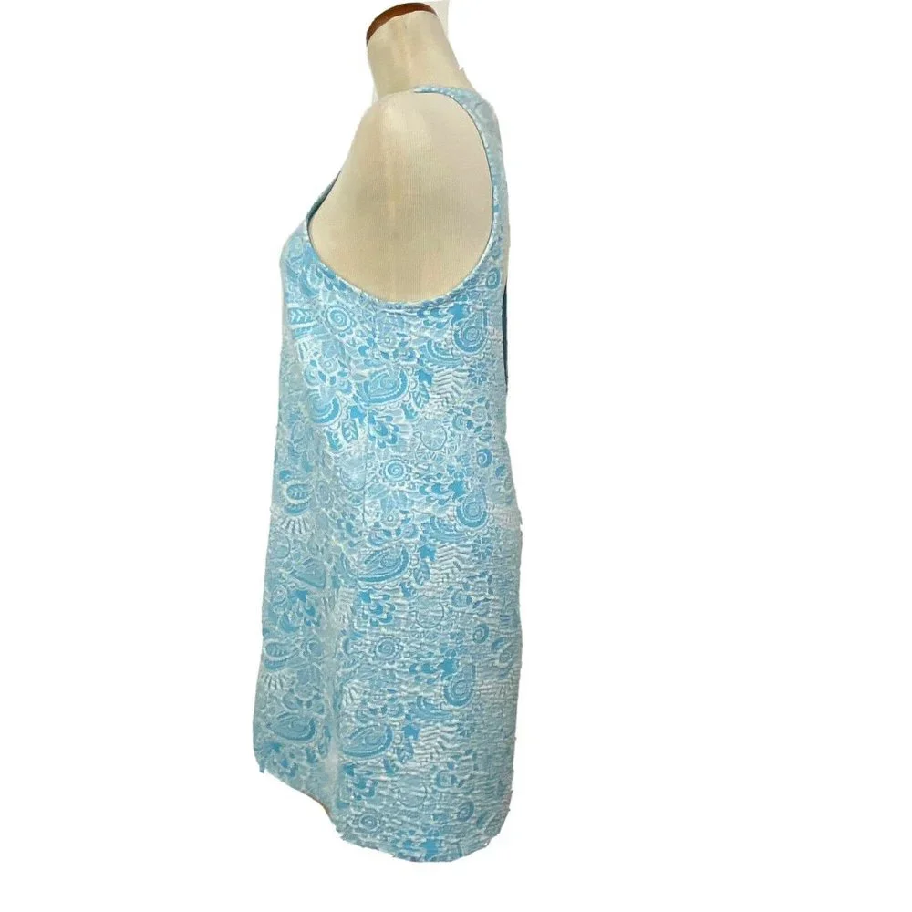 Zara Trafaluc Shift Dress Womens Medium Blue White Paisley‎ Jacquard Open Back